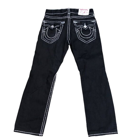 Vintage True Religion Jeans Size 32 STRAIGHT SUPER T BLACK WHITE STITCH - Picture 5 of 9